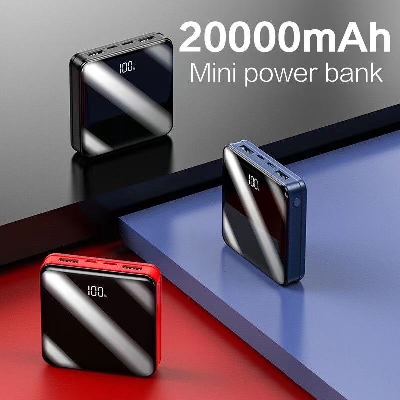 Powerbank 20000mAh 3 Kabel Pengisian Cepat Kapasitas Penuh Mini Dual USB Portable Digital Display LED