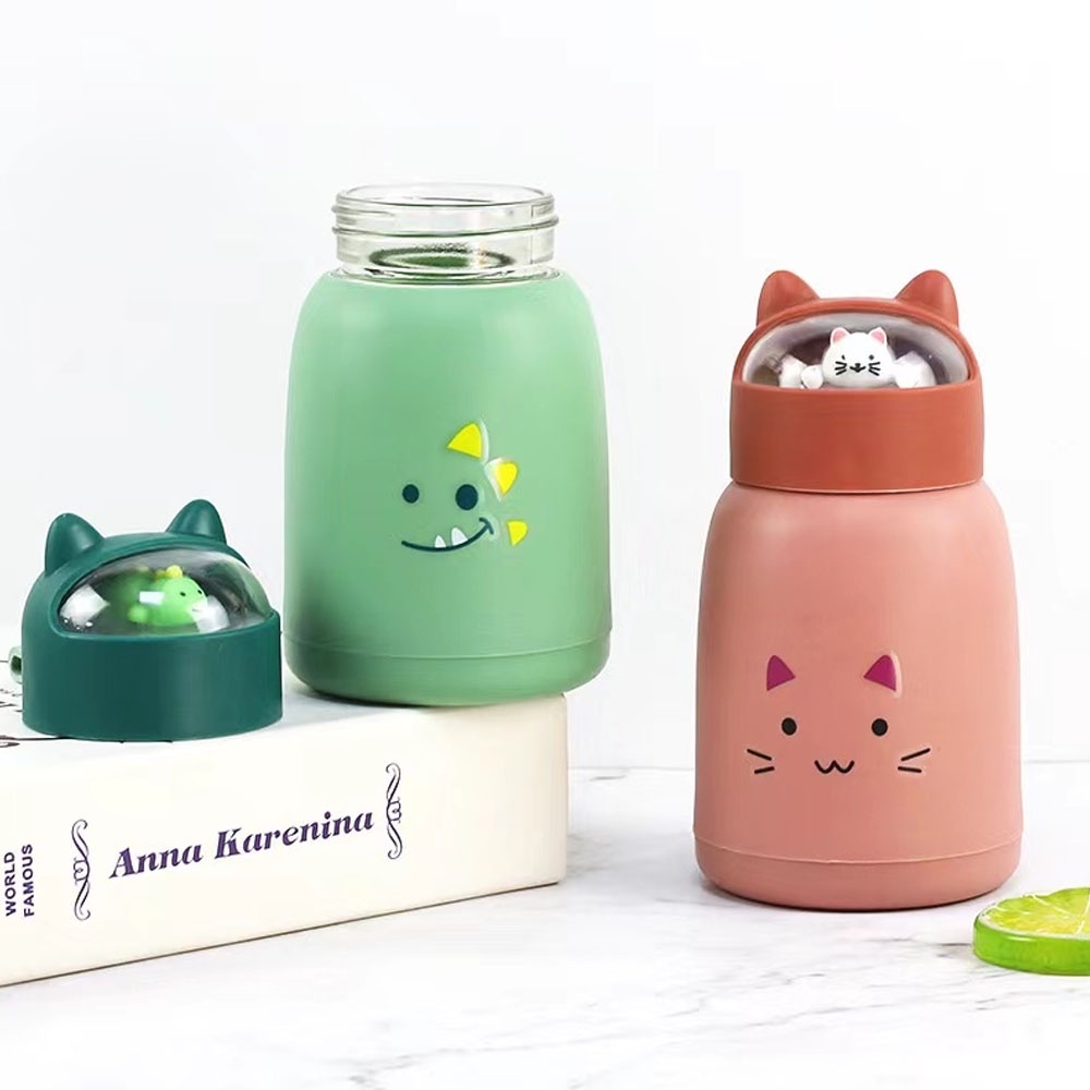 Botol Minum Unik Kaca Dengan Motif Kepala Boneka 360ml - Botol Souvenir Gift BMK104 / Botol Minum Karakter Boneka