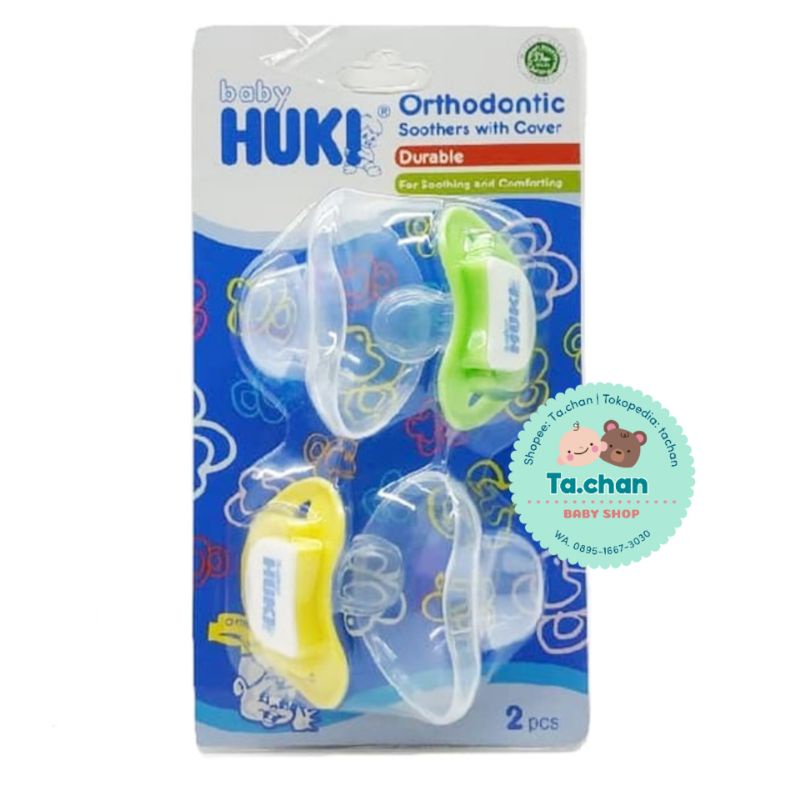 Empeng HUKI Silicone Ortdhontic shooter with cover blister isi 2 pcs / Box isi 1pcs