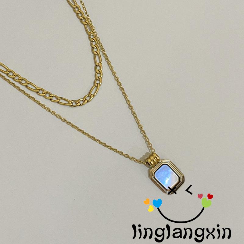 Llx-kalung Rantai Tulang Selangka Kasual Pesta Double Layered Permata Tergantung