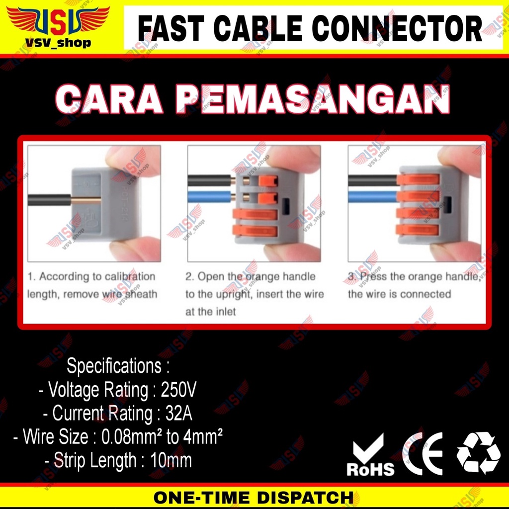 Sambungan Kabel listik Konektor wago Terminal 3 pin Penyambung Kabel
