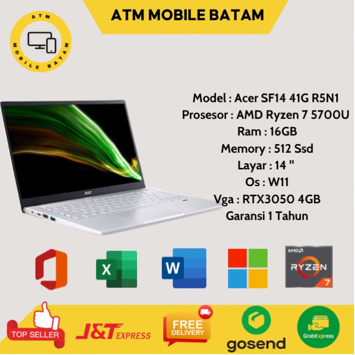 Laptop Acer SFX14 41G R5N1 Ryzen 7 5700U 16/512GB RTX3050Ti 4GB W11