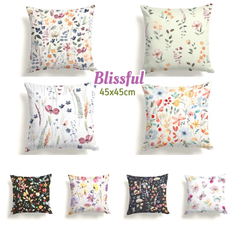 SARUNG BANTAL SOFA PRINT MOTIF BUNGA FLORAL BLISSFUL 45X45 CM