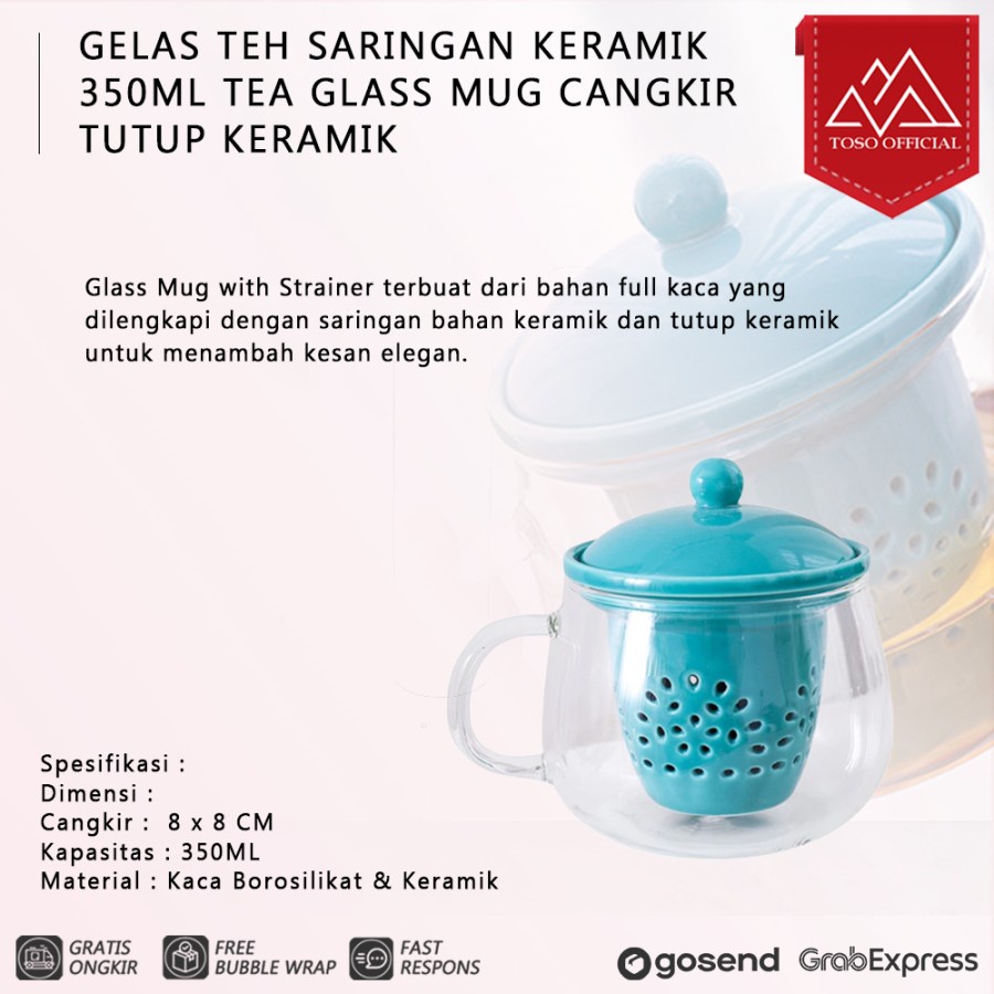 GELAS TEH SARINGAN KERAMIK 350ML TEA GLASS MUG CANGKIR TUTUP KERAMIK