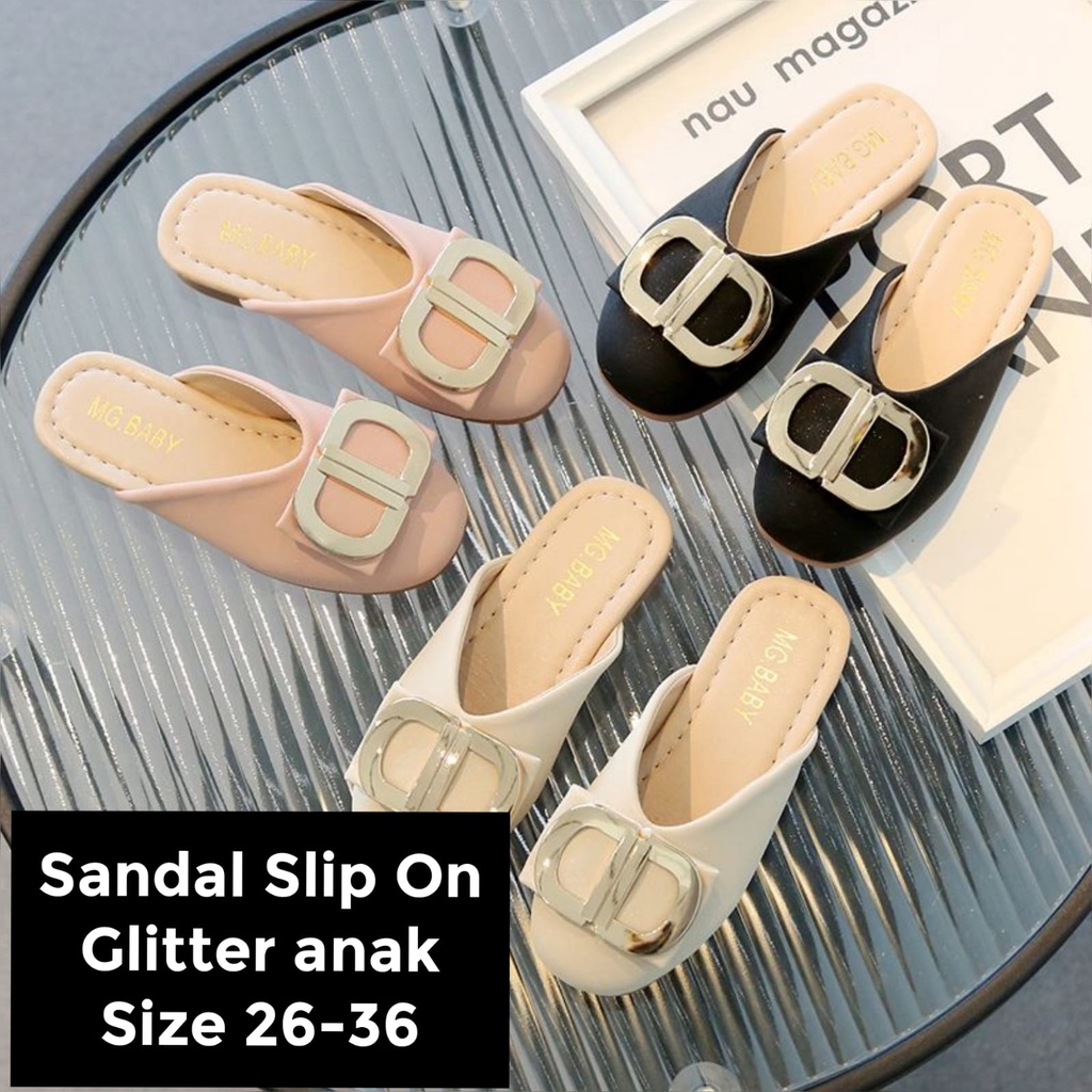 (LOLI-JKT) D613 SANDAL ANAK CEWEK SLIP ON GLITTER DD SIZE 26-36 BAGUS BANGAT