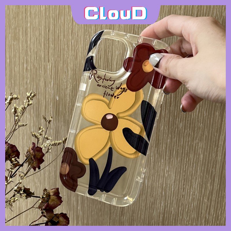 IPHONE Ins Korea Floral Shockproof Airbag Case Kompatibel Untuk Iphone11 Pro Max X XS Max XR 11 13 12 Pro Max7 8 6S 6 Plus SE 2020 Lukisan Minyak Bunga Lembut TPU Phone Cover