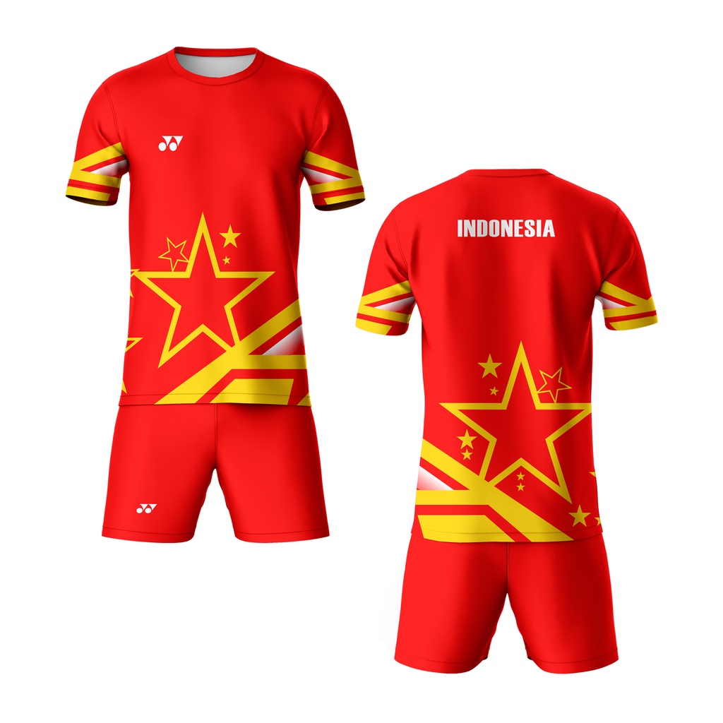 Kaos Olahraga Pria Jersey Badminton Abstrak Bintang 04 Full Printing Custom