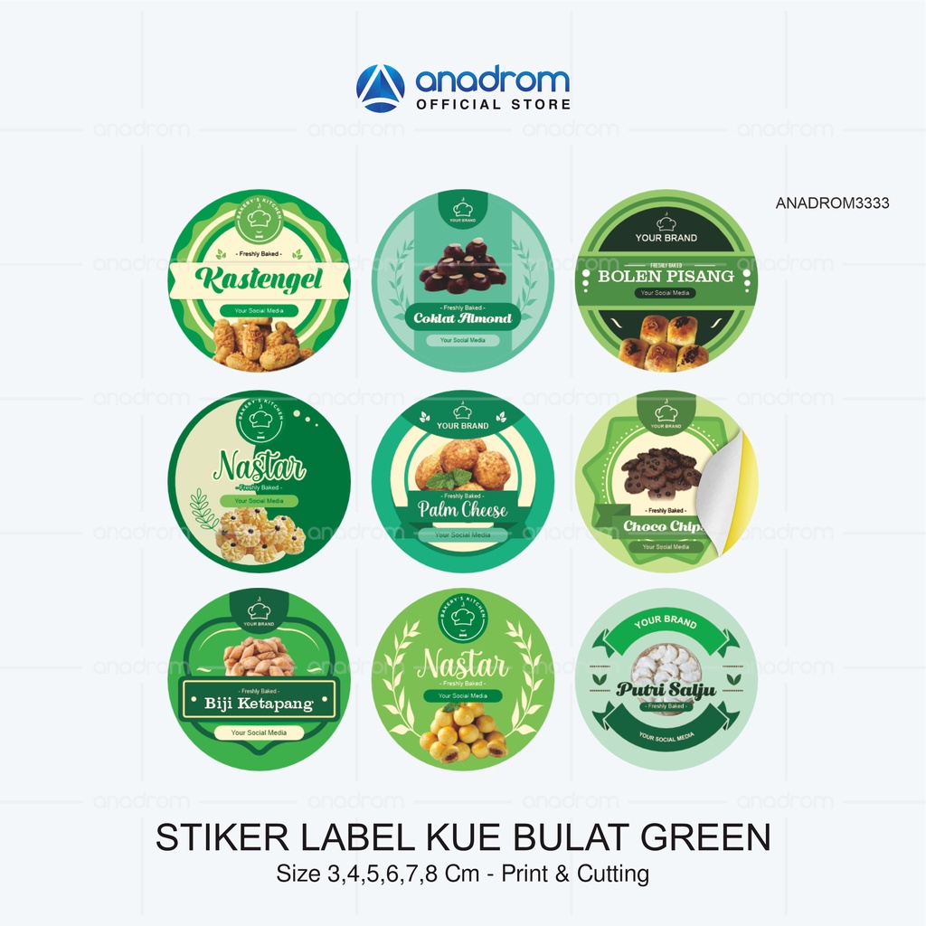 Stiker Label Kue Bulat Green| Sticker Label Kue Kering | Anadrom 3333