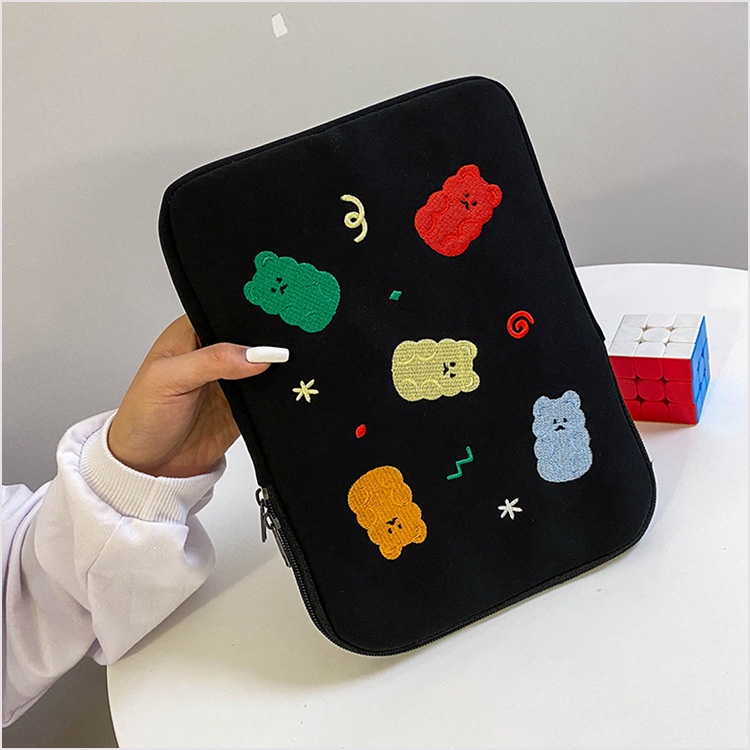 Sleeve Pouch Sarung Tas Bag Case Ipad Tab Tablet Macbook Air Pro Laptop Asus Acer Lenovo HP Huawei 11 12 13 14 15 inch Motif Gambar Bear Beruang Colourfull Warna Hitam Black Lucu Cute Murah Korean Model