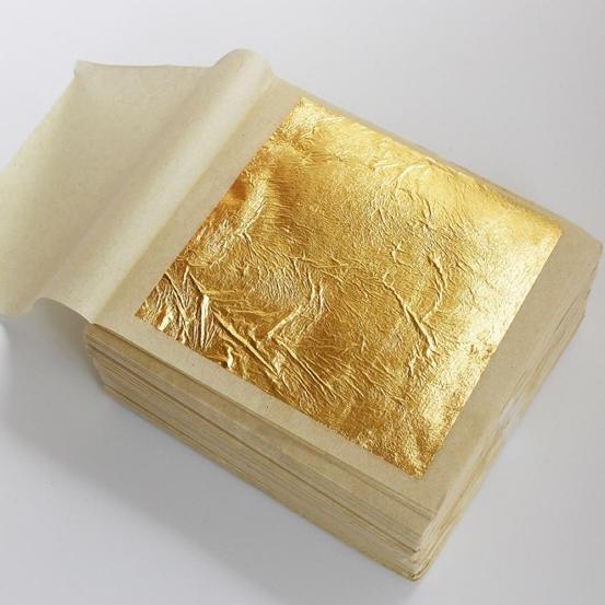 

⅍ Edible Gold leaf bisa dimakan 24k sise 4.3cm ( isi 10 sheets) ♟