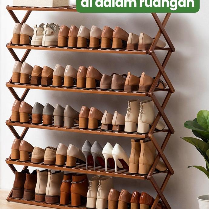 ➼ Greenland Rak Sepatu Kayu 5 Tingkat Rak Sepatu Zigzag Aesthetic Rak Penyimpanan Serbaguna HRS202 ❆
