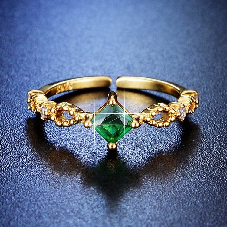 Goldkingdom Aksesoris Perhiasan Fashion Ready Stock Niche Desain Perhiasan Tangan Sederhana Jepang Hijau Zirkonium Berlapis Cincin Aksesori Emas Asli Kadar 375