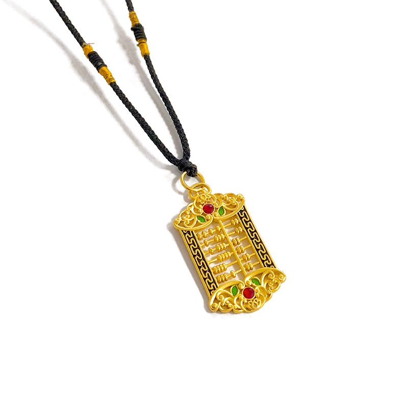 Goldkingdom Perhiasan Fashion Emas Asli Kadar 375Bangkok Aksesoris Ready Stock Pria Dan Wanita Berlapis Emas Retro Membakar Sempoa Biru Liontin Sangat Sederhana Dan Sombong