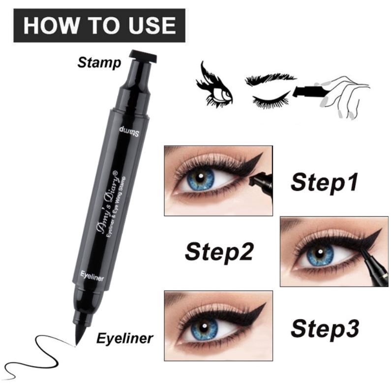 (NCS) Amy's Diary EyeLiner Make Up Pensil Stamp Pencil Waterproof Double Head Black Kepala Ganda Cepat Kering Anti Air Merk Amy Amys Diary