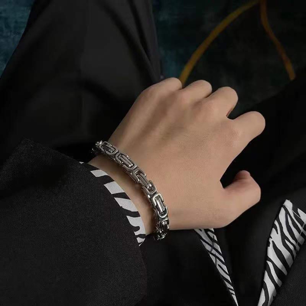 Gaya Punk Fashion Perak Baja Titanium Kembali Gelang Tebal Sederhana Pribadi Aksesoris