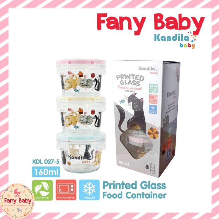 KANDILA BABY PRINTED GLASS FOOD CONTAINER 3PCS 160ML / KDL027-5