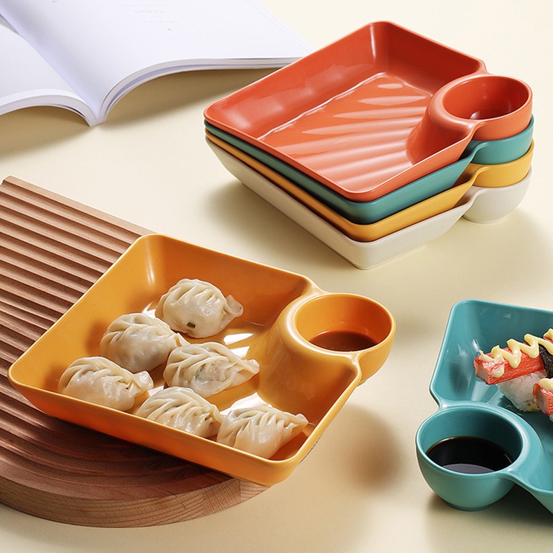 Japanese Style Sushi Dumplings Dish With Dipping Bowl/Restoran Mie Plastik PP Warna-Warni French Fries Tray