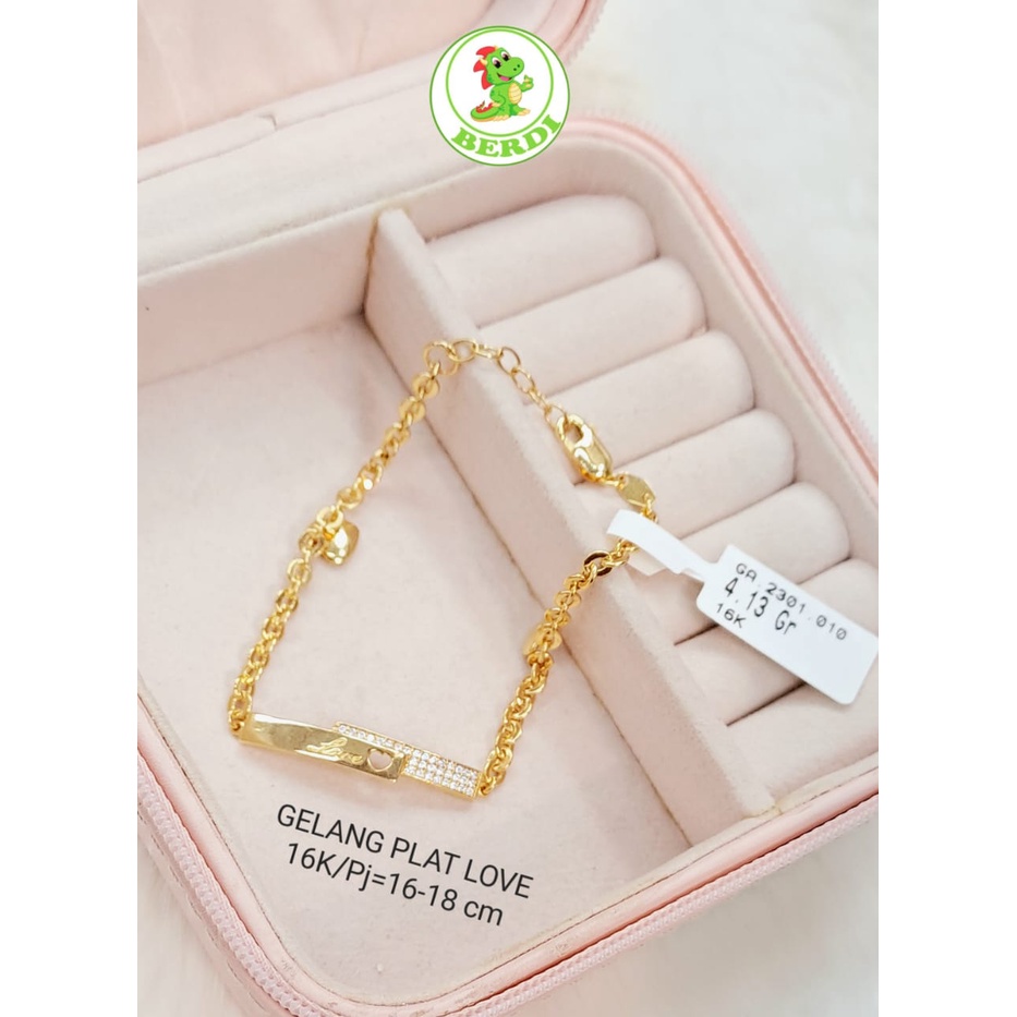 Gelang wanita dewasa motif rantai plat love kadar 700 16karat