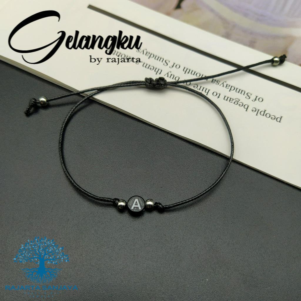 Gelang Tali Adjustable Handmade Desain Huruf Inisial Warna Hitam Merah Untuk Pria Wanita