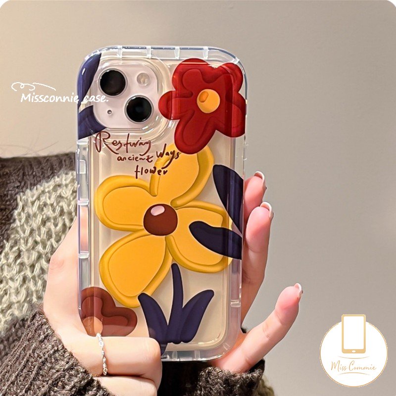 Ins Korea Lukisan Cat Minyak Case Kompatibel Untuk iPhone 7Plus 8Plus 11 13 12 14 Pro Max X XR 6 6s 8 7 Plus XS Max SE 2020 Fashion Bunga Lembut Tpu Shockproof Airbag Phone Cover