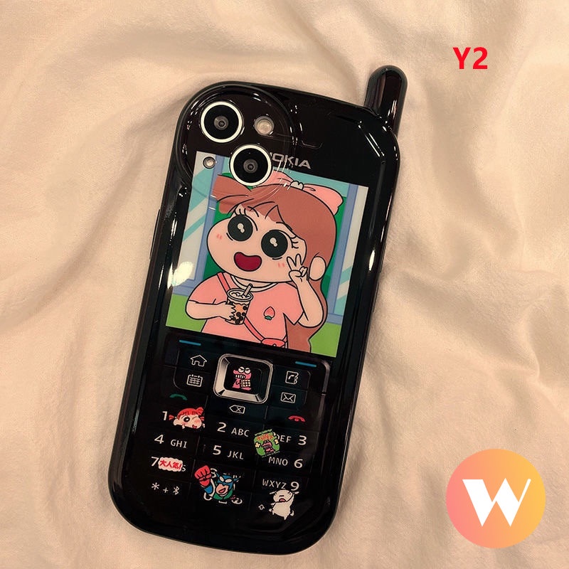 IPHONE Casing Bentuk Ponsel Ponsel Kepribadian Retro Kompatibel Untuk Iphone11 14 12 13 Pro Max7 8 Plus XR X XS MAX SE 2020 Kreatif Lucu Kartun Crayon Shin-chan Sakurada Nene Soft Cover