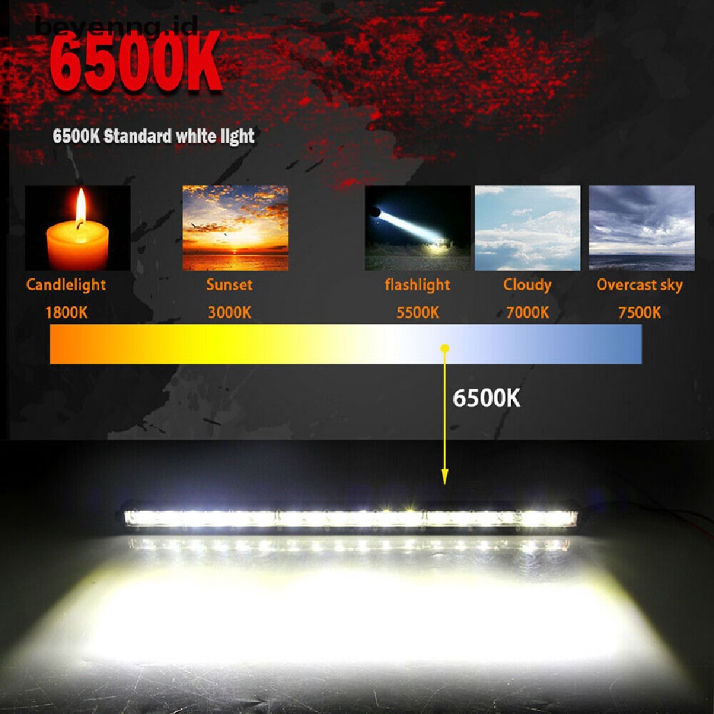 Beyen 8inch 480W Lampu Kerja LED Bar Flood Spot Beam Offroad 4WD SUV Driving Fog Lamp  Id