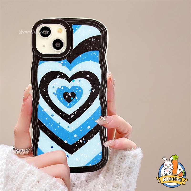 IPHONE Casing Kompatibel Untuk Iphone14 13 12 11 Pro Max X Xr Xs Max8 7 6 6s Plus SE 2020 Bling Bintang Gradien Biru Cinta Hati Casing Ponsel Shockproof Lembut Bergelombang Tepi Case Cover Pelindung