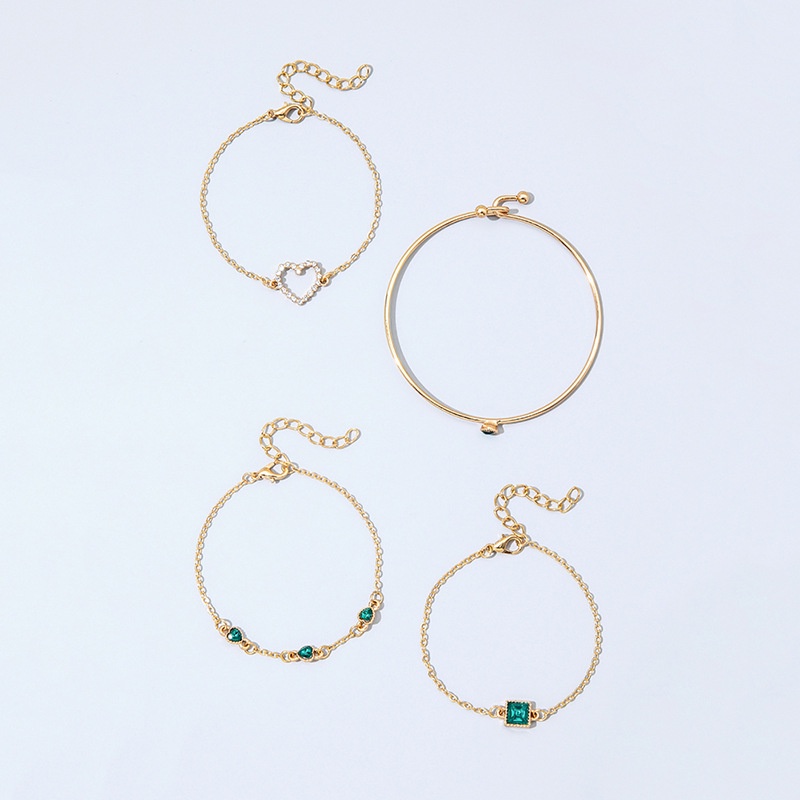 Fashion, Kepribadian, Temperamen, Gelang Berlian Persegi Zamrud, Gelang Jantung Berlian Penuh, Hadiah Perhiasan Wanita
