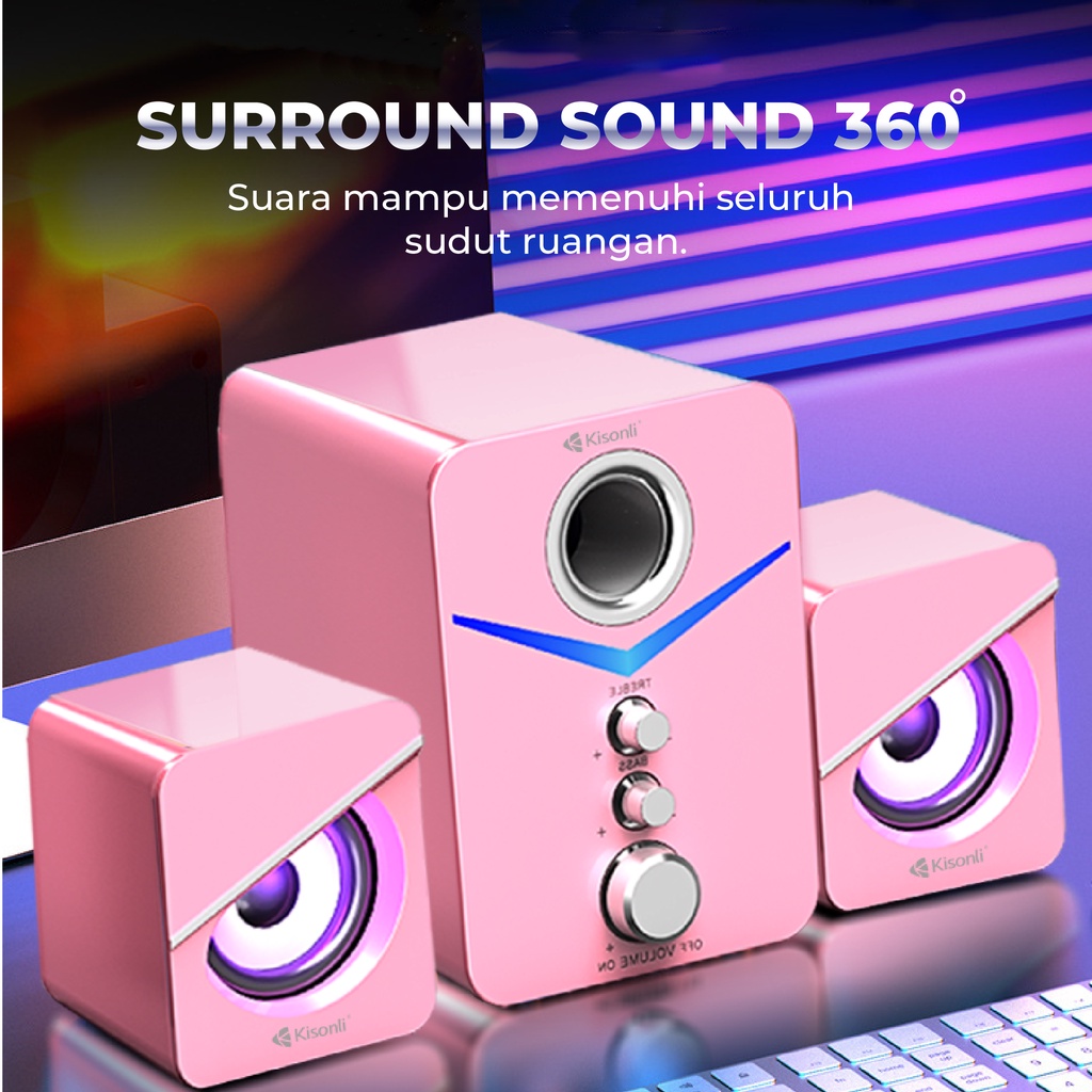 KISONLI Speaker Komputer / Laptop U3100 Bass, Treble And Subwoofer - Pink