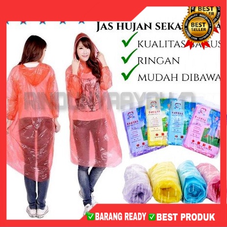 (RA)JAS HUJAN PLASTIK Sekali Pakai Poncho Rain Coat Plastic Disposable Emergency baju Lengan Darurat