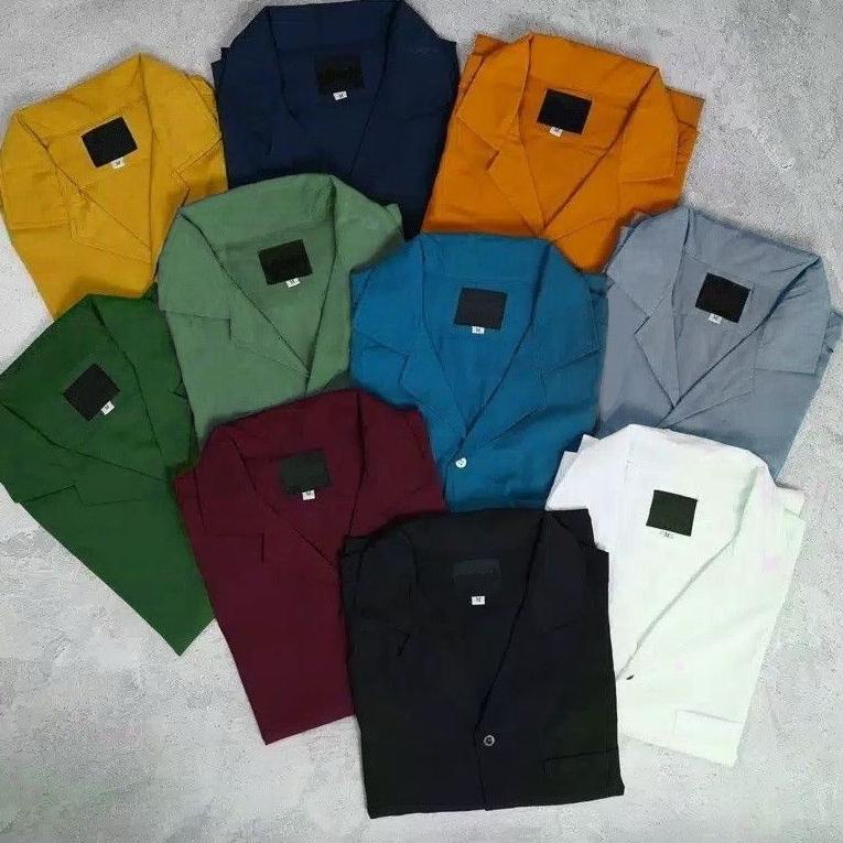 Terlaris Basic Colour Shirt | Kemeja Polos Pria Import Lengan Pendek | Bowling Shirt Baju Polos V Ne