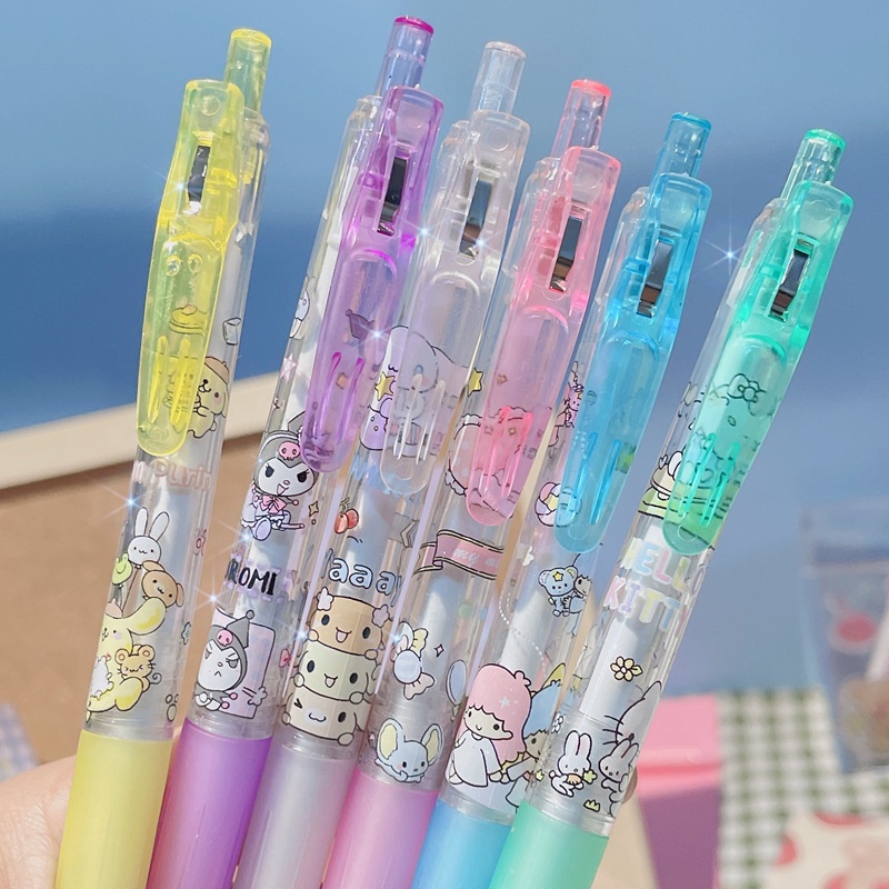 [Warna Random] 1pc Kawaii 0.5mm Kartun Bening Anime Print Gel Pen Press Tulisan Handle Pen Siswa Sekolah Kantor Perlengkapan Alat Tulis