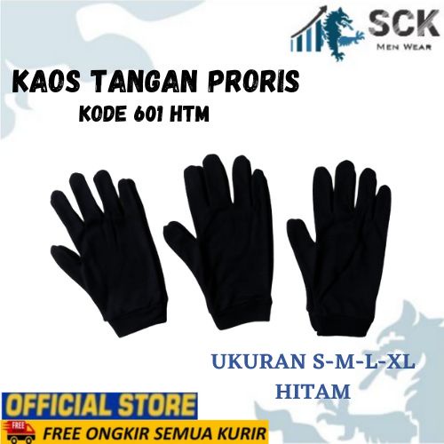 Sarung Tangan PRORIS 601 HITAM Dewasa Polos Halus / Kaos Tangan HITAM