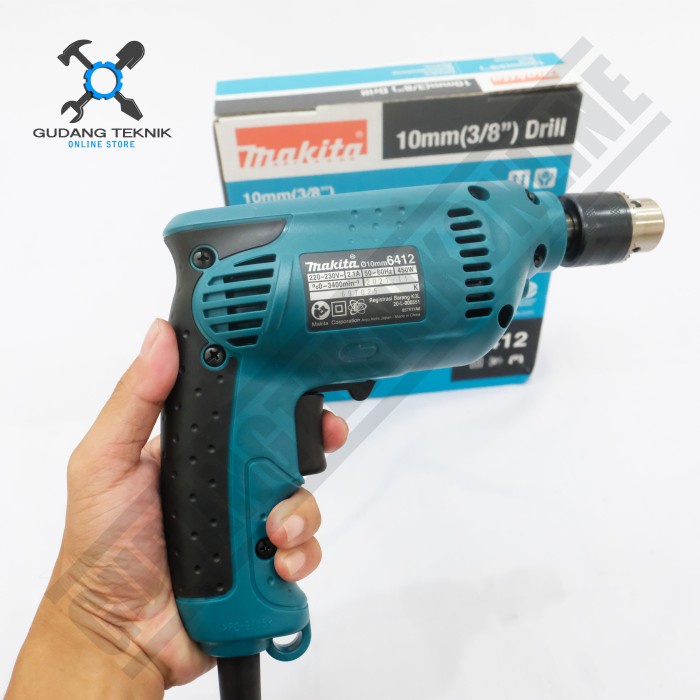 Mesin Bor Tangan Listrik Variable Speed 10 mm 6412 MAKITA / Electric Drill Bor Kayu Baja Besi 10mm 6412 MAKITA