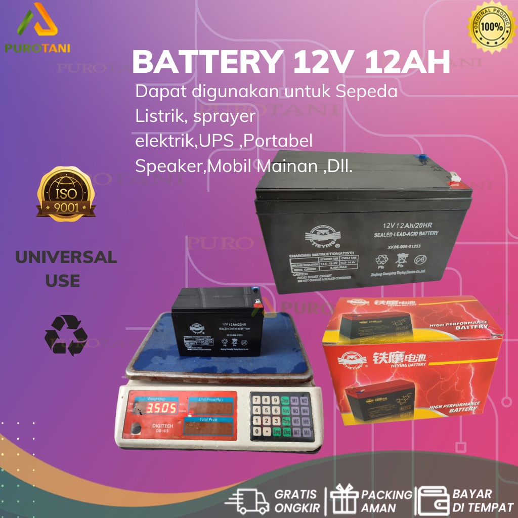 Batrai Aki Kering 12 Volt 12 AH ERALITE Accu Kering Sepeda Listrik Battrery 12V-12AH