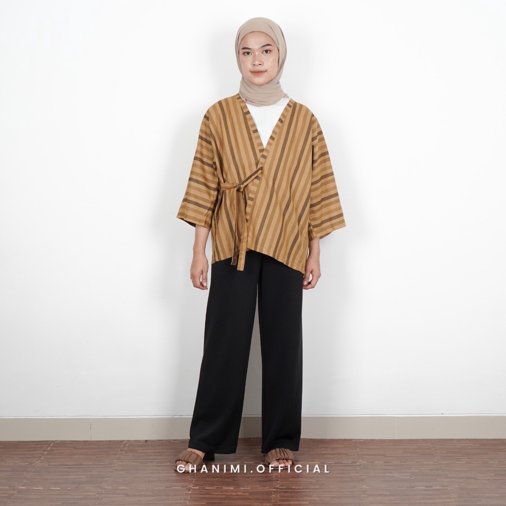Ghanimi - Kyoto Outer / Outer Kimono Stripe / outer kondangan / outer wanita / Outer garis garis / outer batwing lengan 3/4