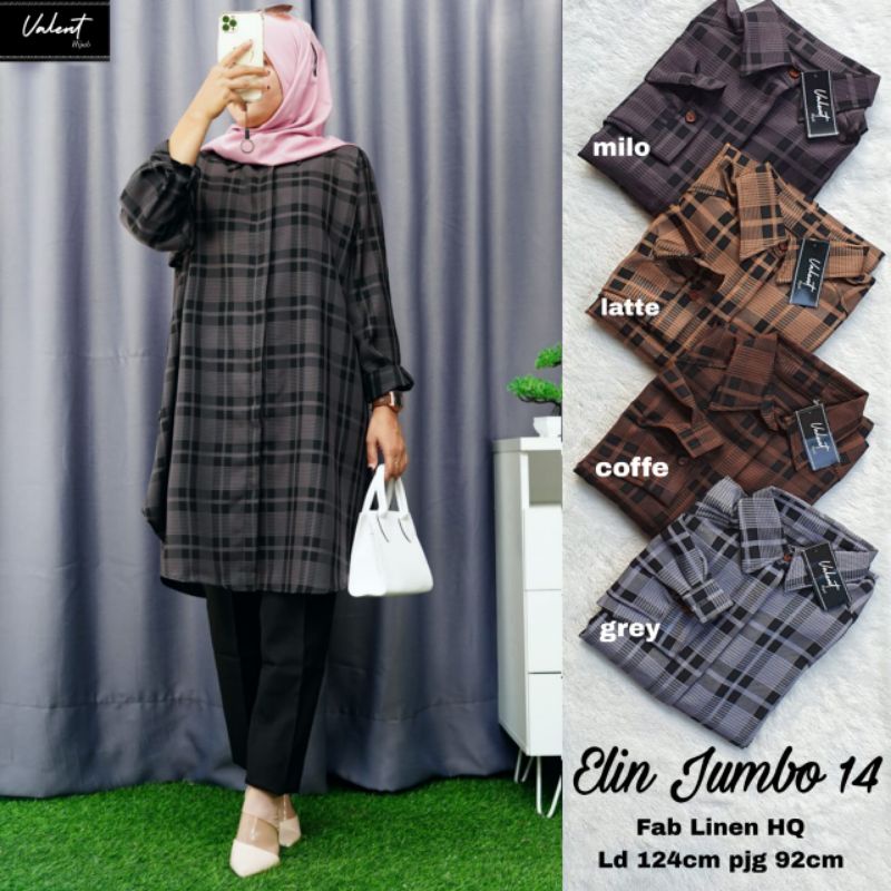 Baju Tunik Kemeja Flanel Panjang Jumbo Wanita Muslim / Tunic Oversize Busui Casual Kekinian. Tama El