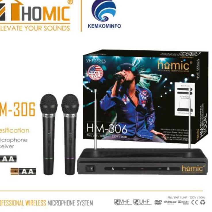 Diskon Meriah COD MICROPHONE HOMIC WIRELESS HM 306/MIC WIRELESS 2 MIC/MIC SPEAKER WIRELESS/MIC WIREL