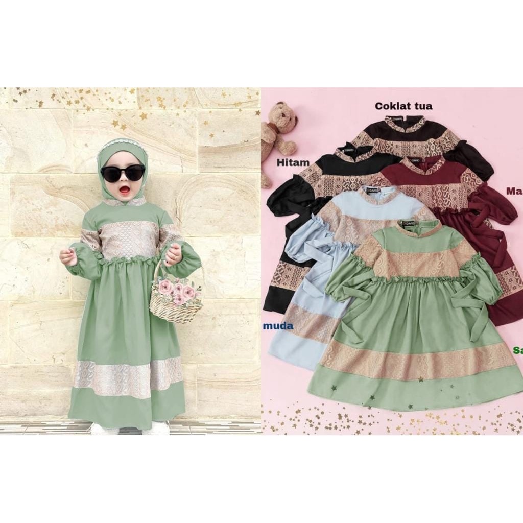 3 UKURAN S M L SYARI KID SURI FASHION PAKAIAN MUSLIM ANAK PEREMPUAN BAHAN MOSCREPE APLIKASI RENDA MR