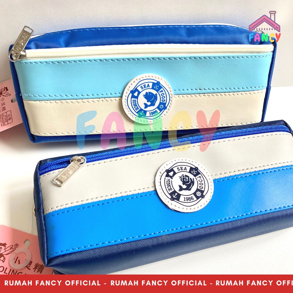 

Tempat Pensil / Kotak Pensil Cowok Biru Motif Laut SEAFOOD kapal Laut warna Biru / Tempat Pensil kain + resleting cowok unik keren