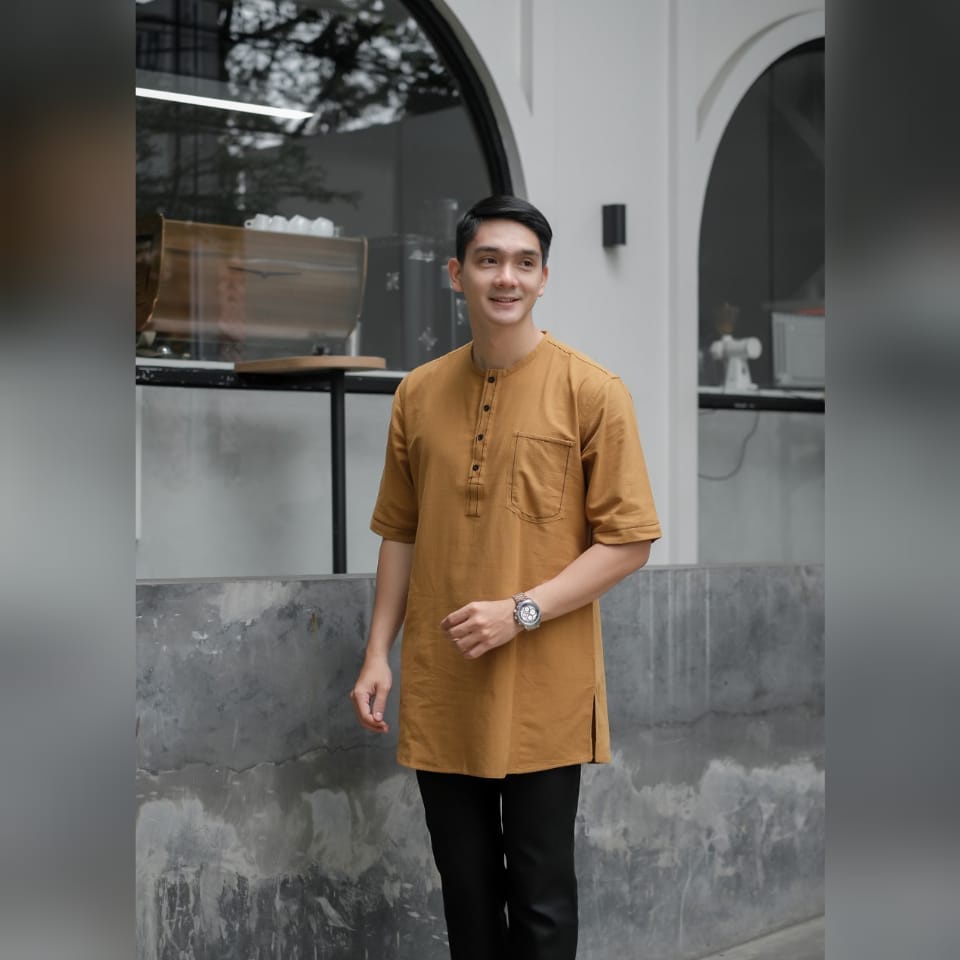 NESS baju muslim pria  lengan tiga perempat pakaian lebaran Koko Pakistan  dewasa premium terbaru 2023 ZHAFRAN TERACOTA