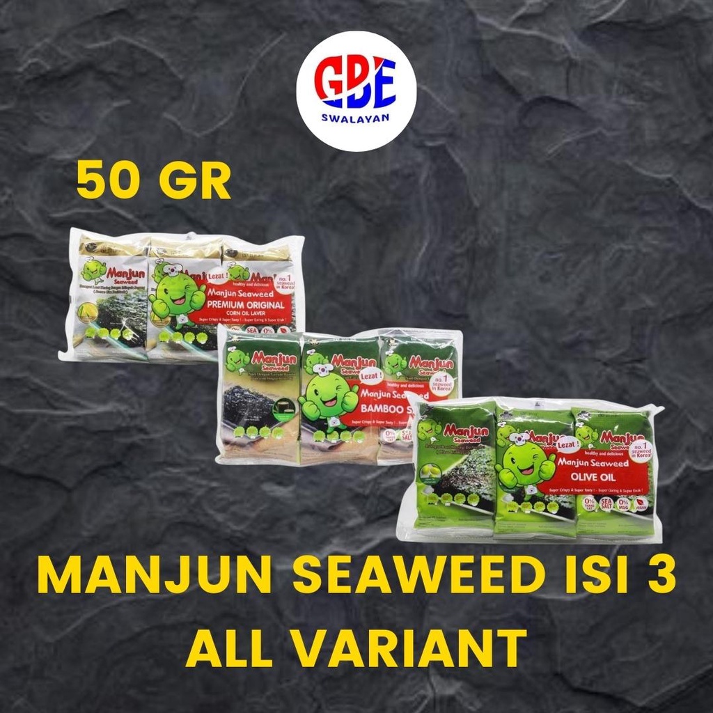 

MANJUN SEAWEED ISI 3 PCS ALL VARIANT 15GR | PREMIUM ORIGINAL | BAMBOO SALT | OLIVE OIL