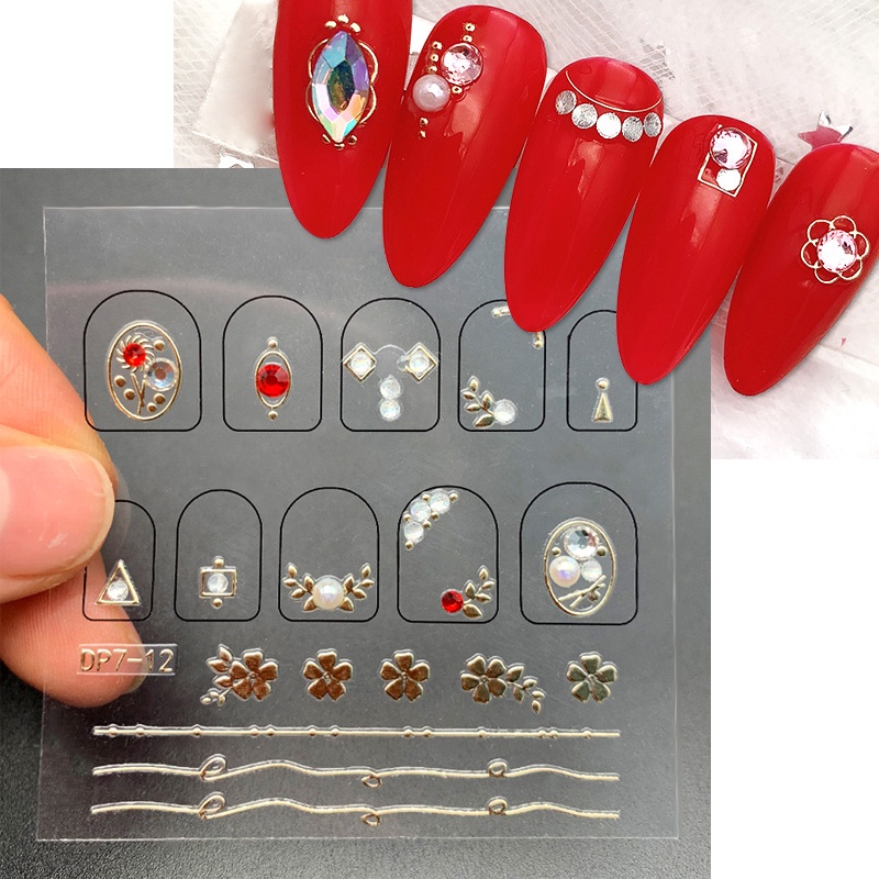 Golden Charms 3D Nail Art Berlian Imitasi Stiker Kupu-Kupu Jantung Permata Kuku Rivet Beads Dekorasi Kuku Kertas Manicure