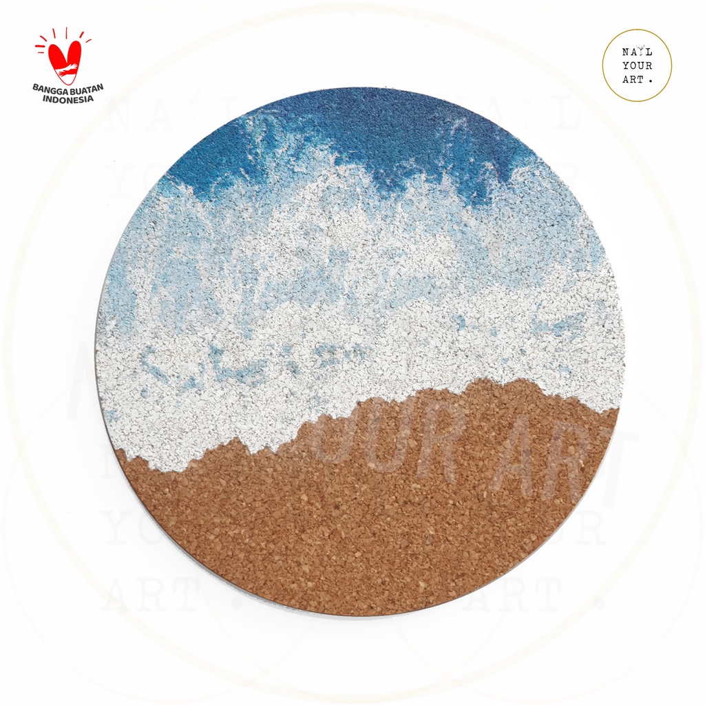 Artisan Premium Coaster - OCEAN AND SAND - Tatakan Gelas Cork Printed