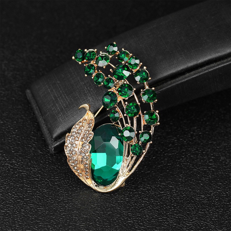 Bros Merak Kristal Hijau Wanita Enamel Burung Besar Pesta Kantor Santai Bros Pin Hadiah