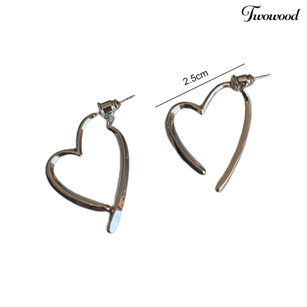 Twowood 1pasang Anting Pejantan Dipoles Electroplating Minimalis Gaya Perancis Cinta Hati Wanita Menjuntai Anting Perhiasan Fashion