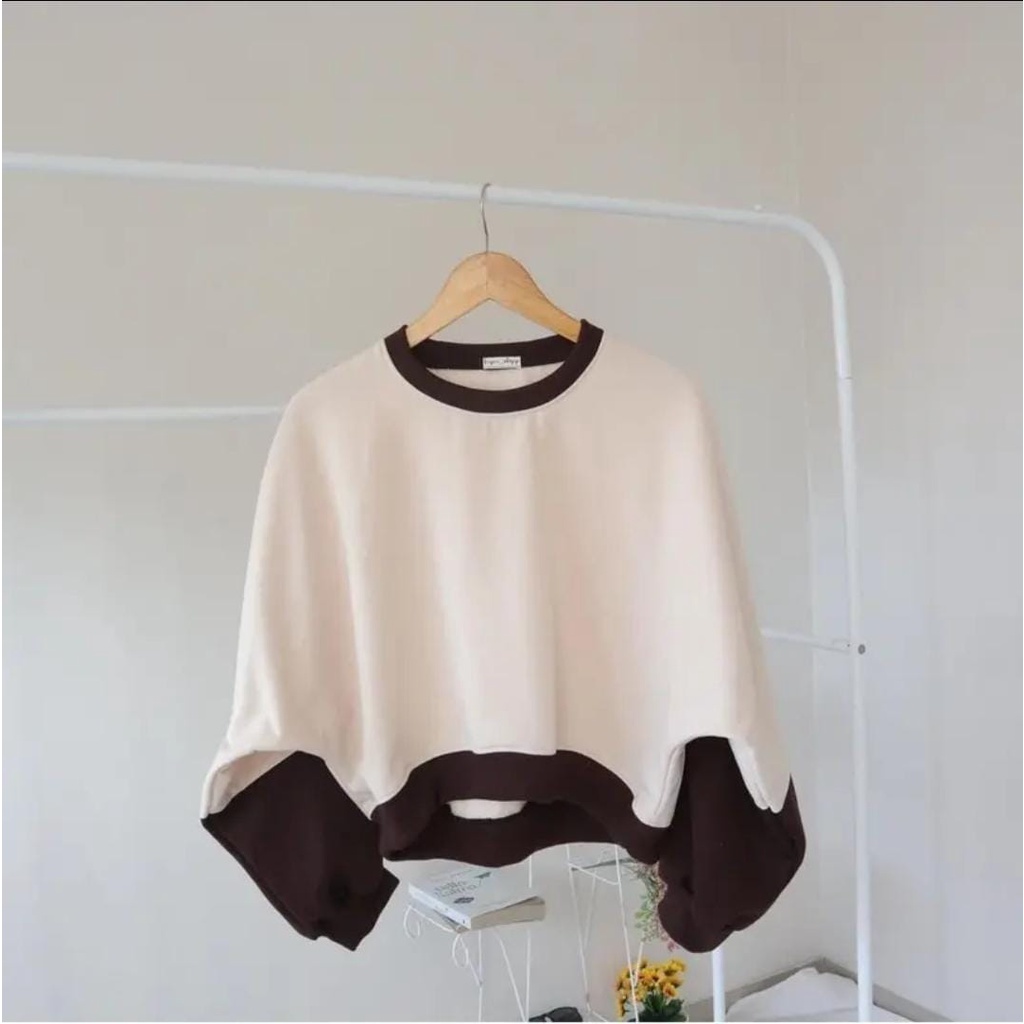 CROP OVERSIZE SWEATER WANITA COMBI ZOEY /// ATASAN WANITA KOREAN STYLE FLEECE TEBAL KEKINIAN TERBARU''