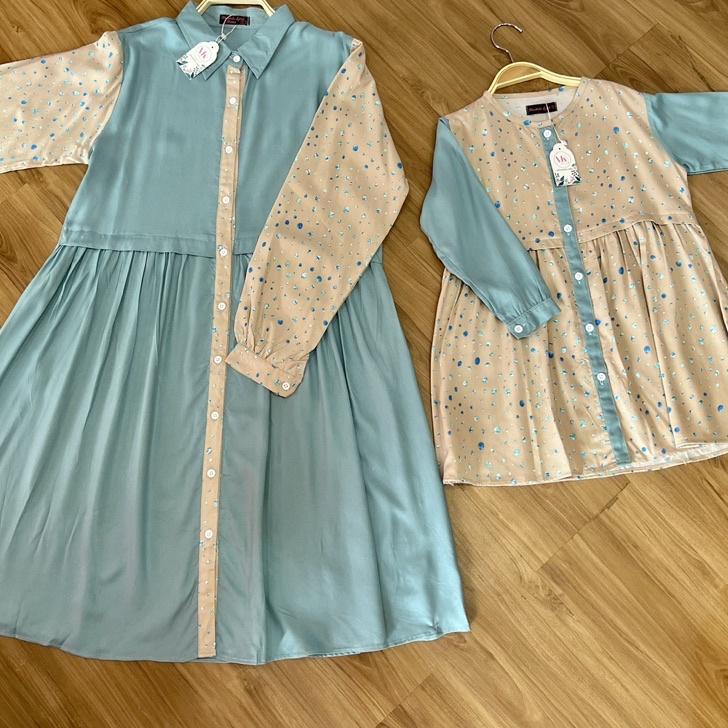 ✧ TUNIK COUPLE IBU DAN ANAK TUNIK KOMBINASI POLOS MOTIF KOKA TUNIK ֍