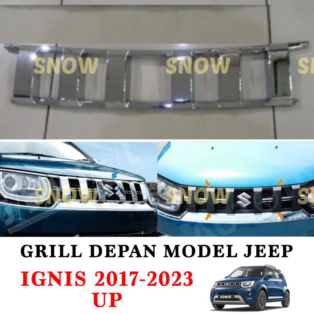 Grill Depan Suzuki Ignis 2017 2022 2023 Model Jeep Hitam Chrome