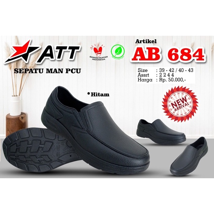 Sepatu Slip On Pria ATT AB 684 Karet Anti Air Formal  Casual 39-43